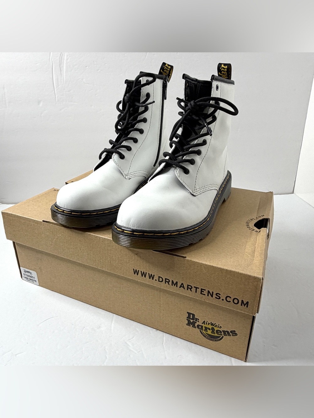 Dr Doc Martens Romario White Combat Boots Youth AirWair B5 G6  Side Zip